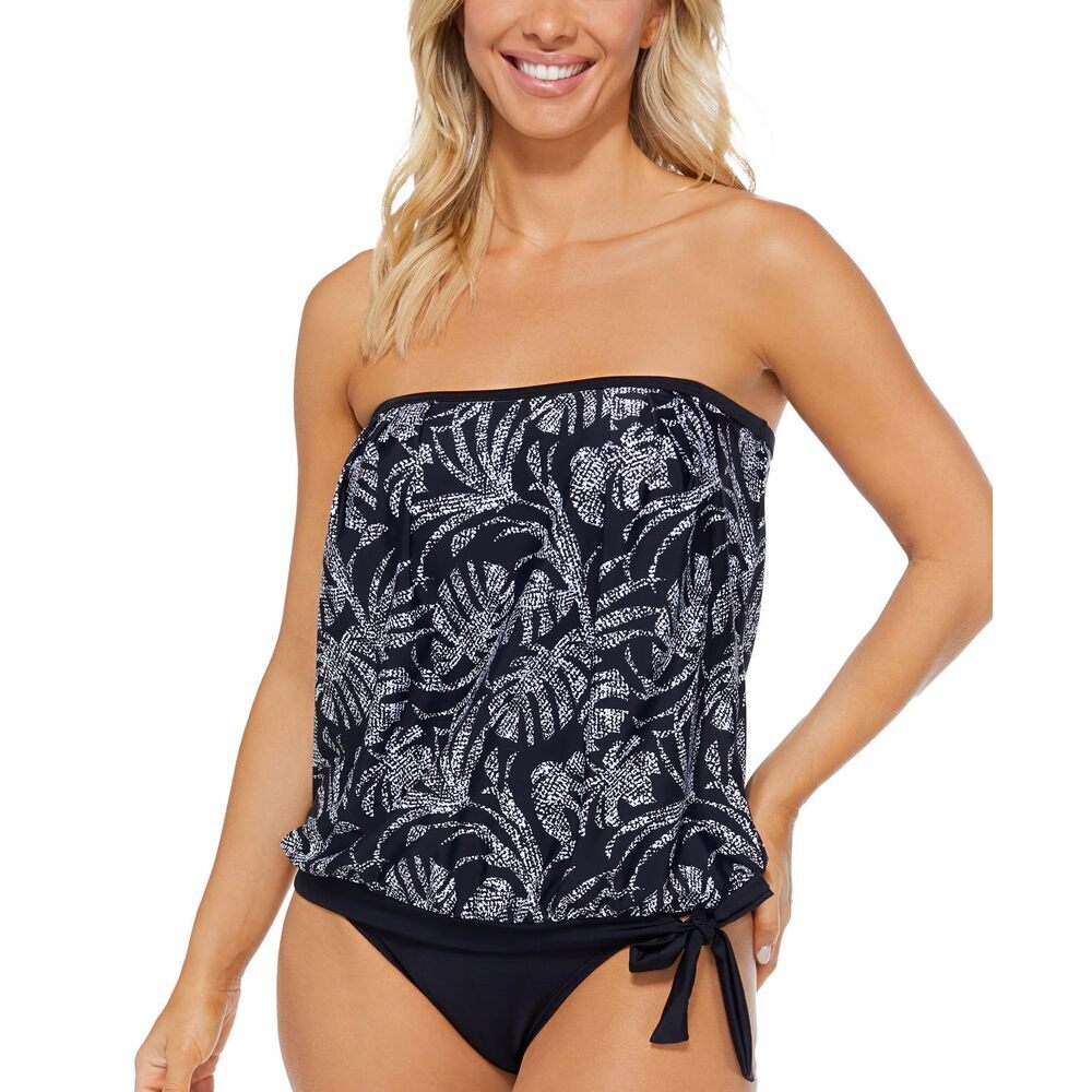 Island Escape Women's Black/White Printed Convertible Tankini 6 NWT